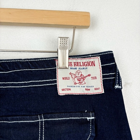 NWT True Religion Dark Wash Contrast Stitch Denim Cargo Slitted Maxi Skirt Sz 29 - Picture 7 of 10